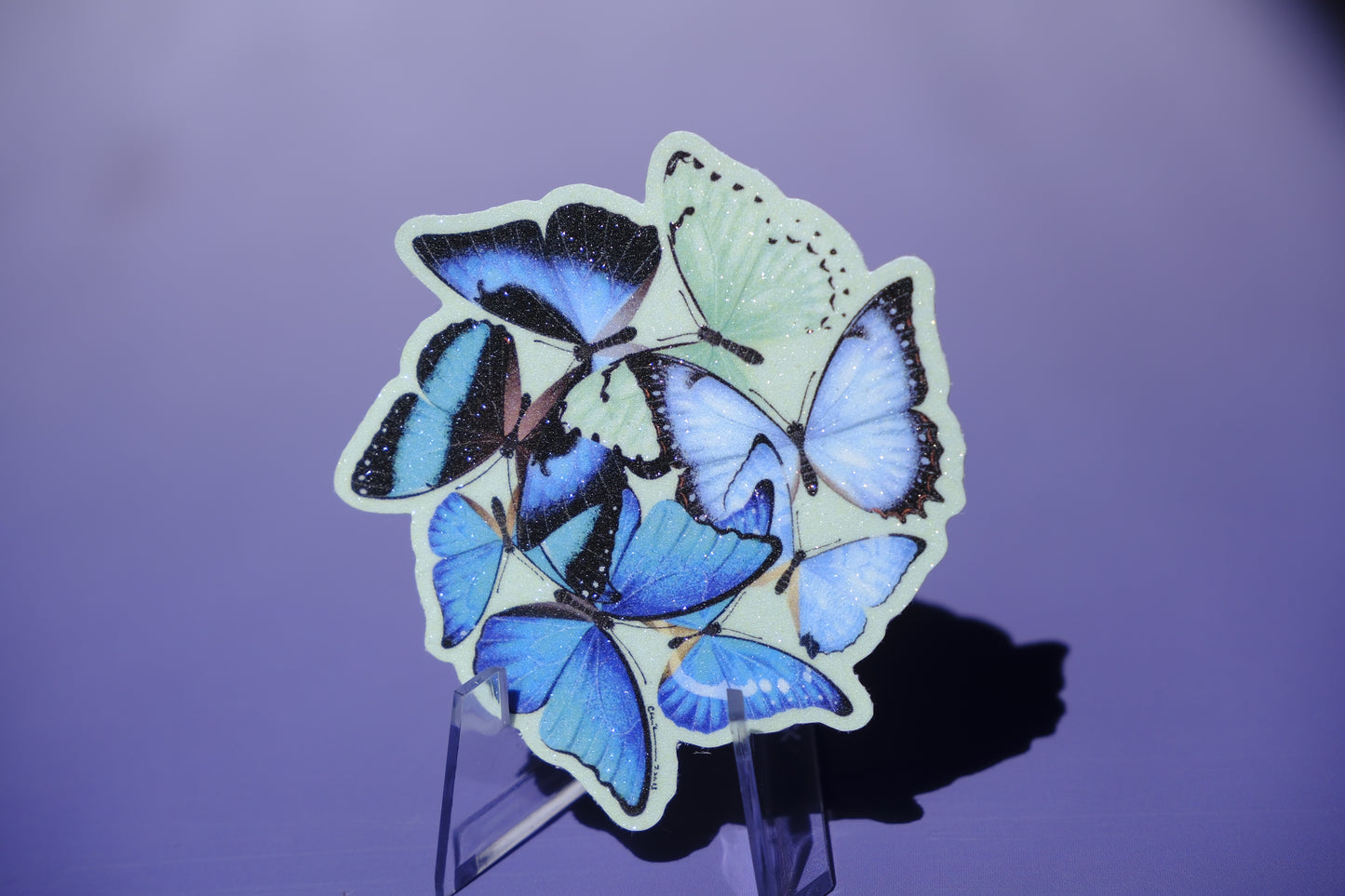 Morpho butterfly waterproof glittery sticker