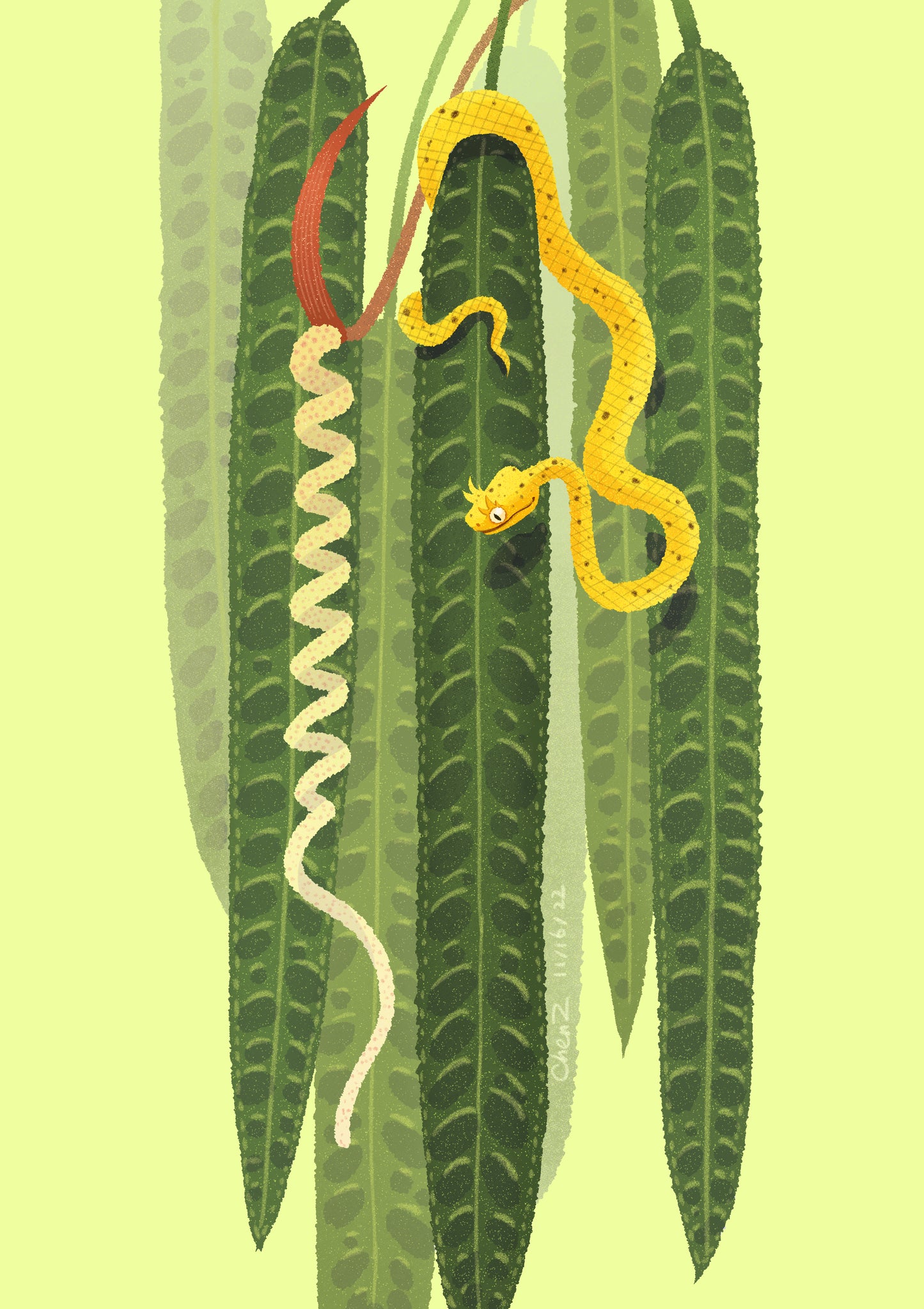 Anthurium and eyelash viper print