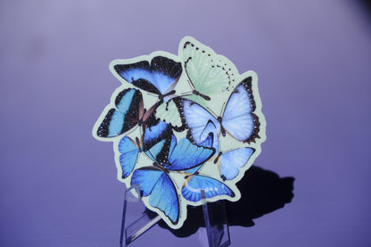 Morpho butterfly waterproof glittery sticker