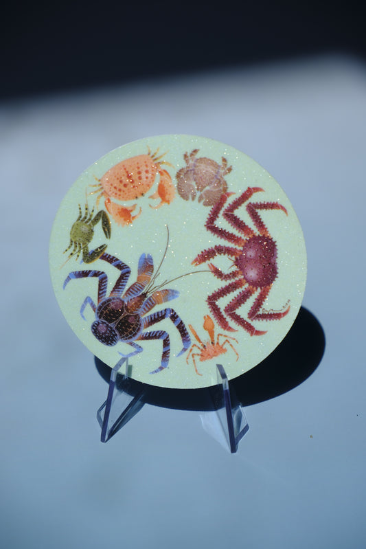 Carcinisation waterproof glittery sticker