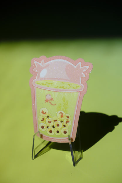 Axolotl boba waterproof glittery sticker