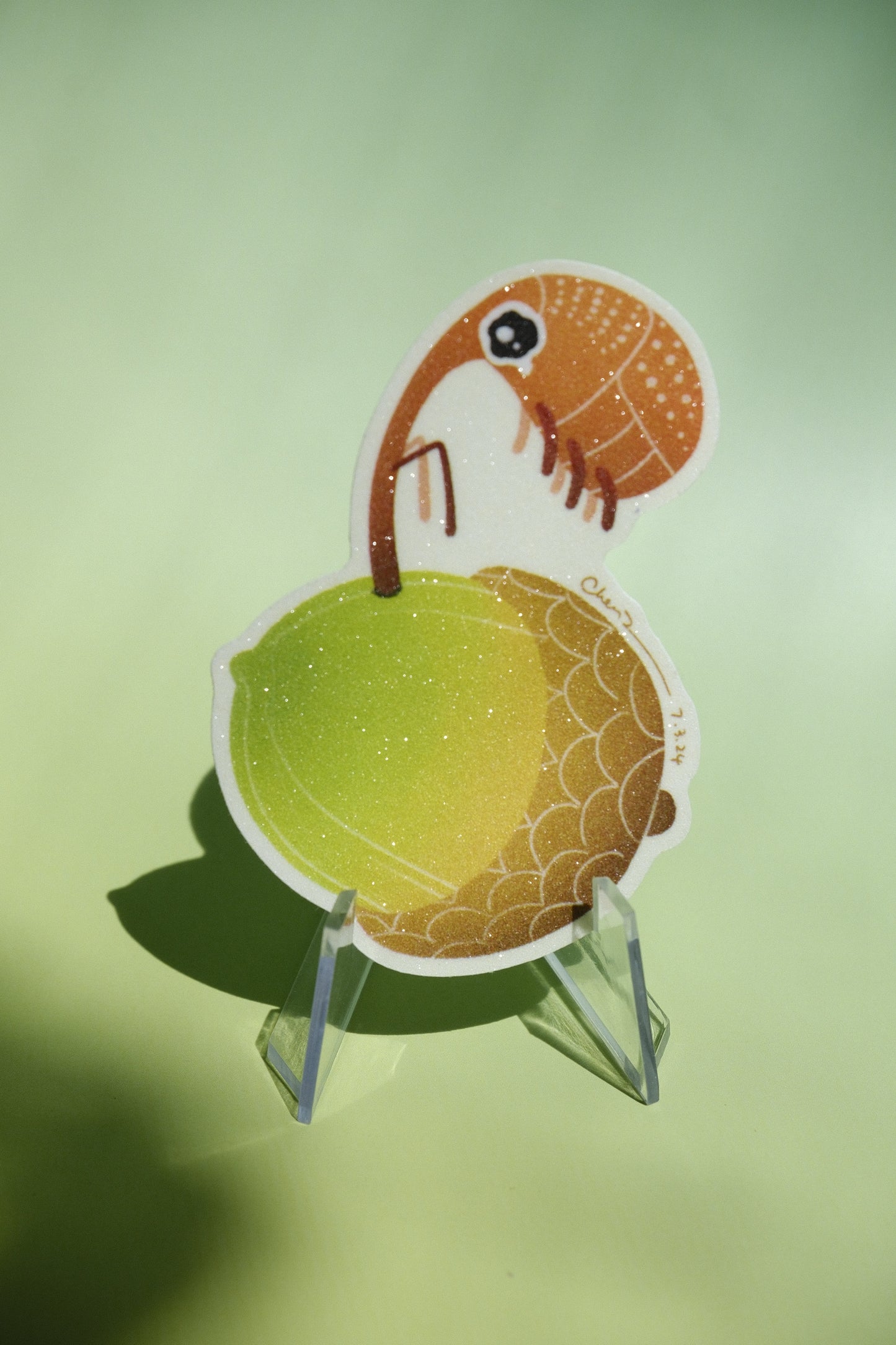 Weevil and acorn waterproof glittery sticker