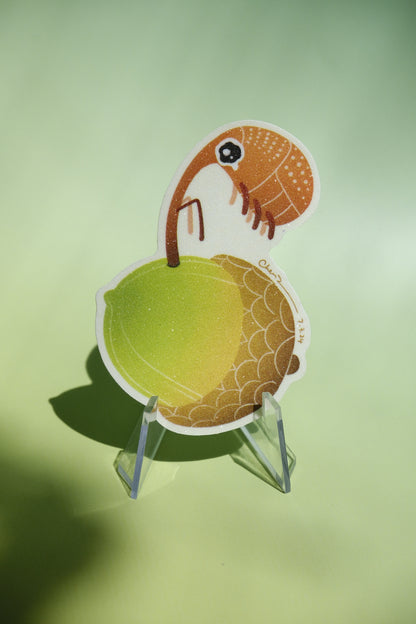 Weevil and acorn waterproof glittery sticker