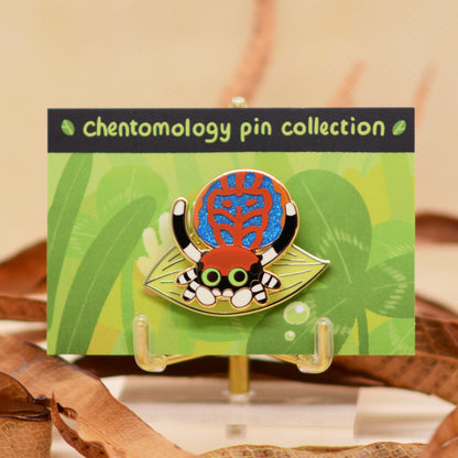 Peacock jumping spider 2-layer bouncy enamel pin 1.5" - 4 variants