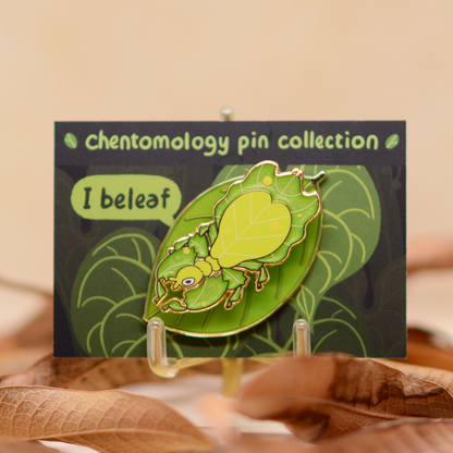 Leaf insect 2-layer bouncy enamel pin 1.5" - 3 variants