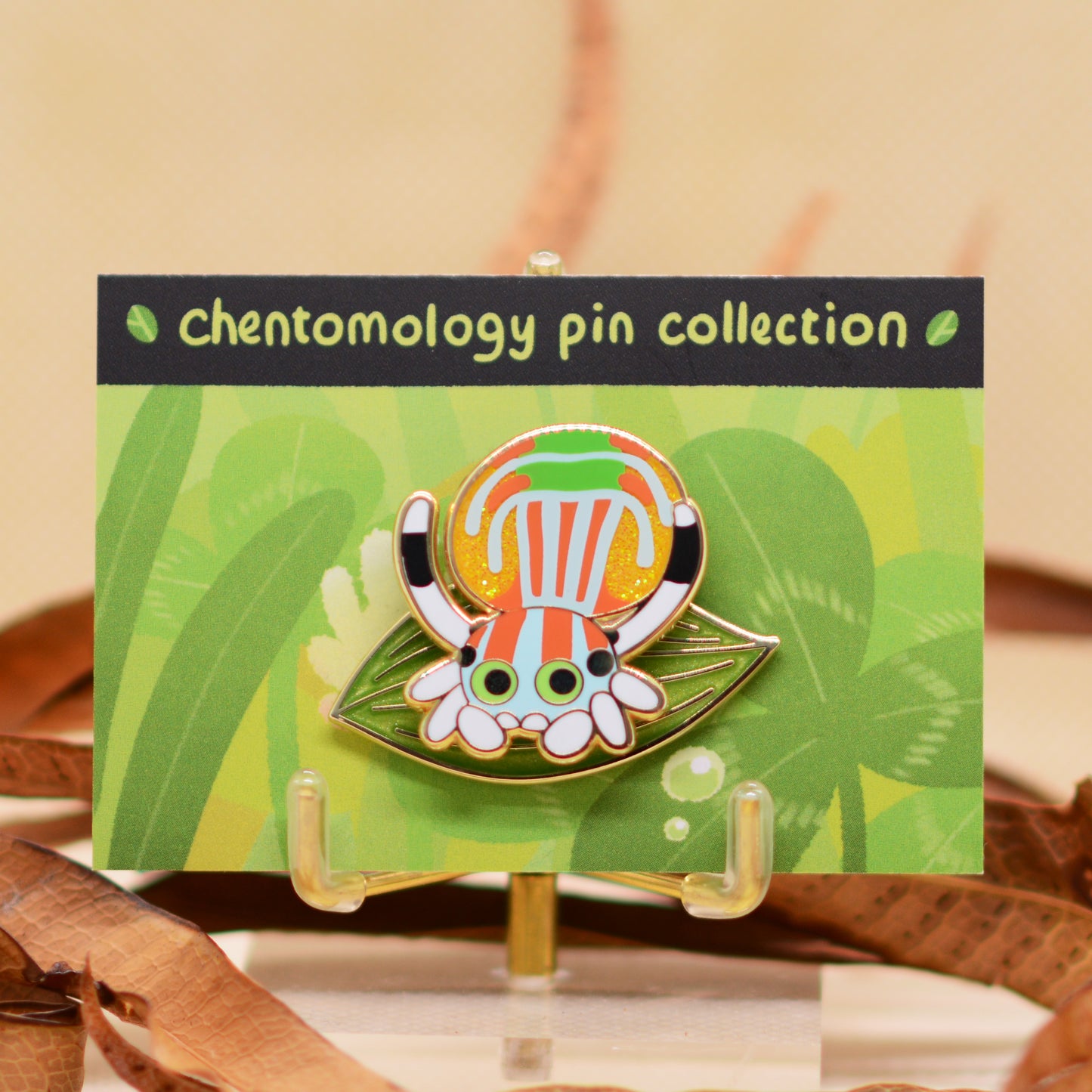 Peacock jumping spider 2-layer bouncy enamel pin 1.5" - 4 variants