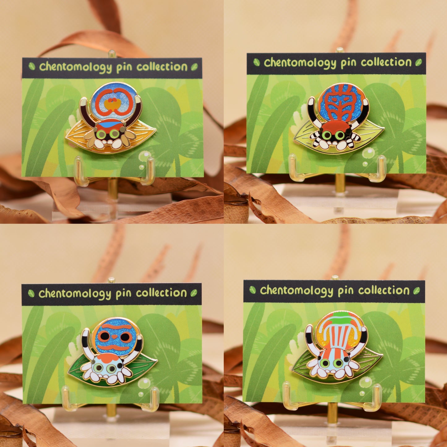 Peacock jumping spider 2-layer bouncy enamel pin 1.5" - 4 variants