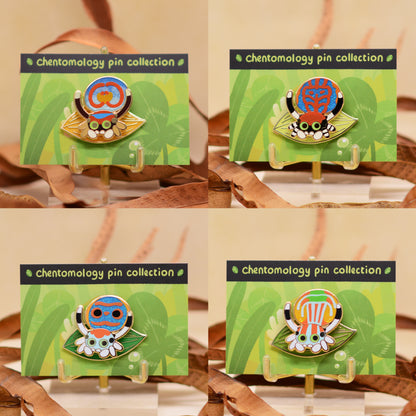 Peacock jumping spider 2-layer bouncy enamel pin 1.5" - 4 variants