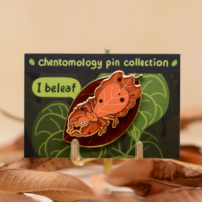 Leaf insect 2-layer bouncy enamel pin 1.5" - 3 variants