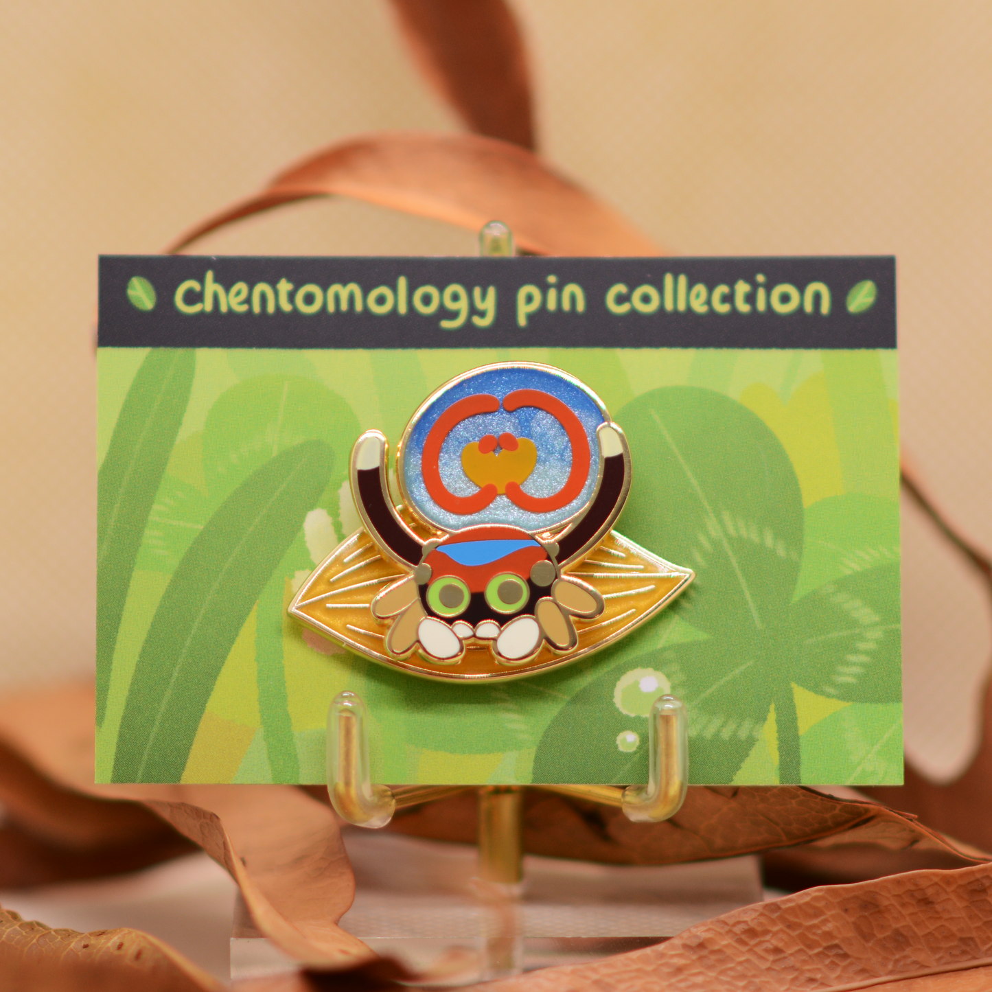 Peacock jumping spider 2-layer bouncy enamel pin 1.5" - 4 variants